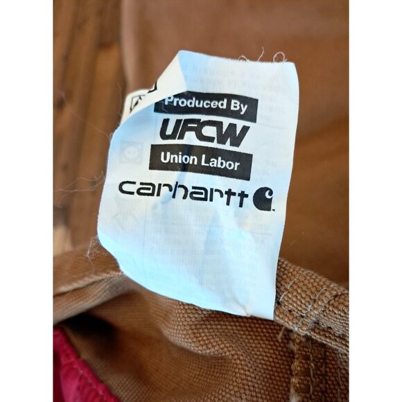 Carhartt Mens Brown Insulated Duck Bib Overalls Size 50 X 30 With Red Quilted Li - Picture 5 of 13